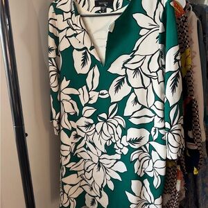 Karen Kane Teal and Cream Patterned Dress